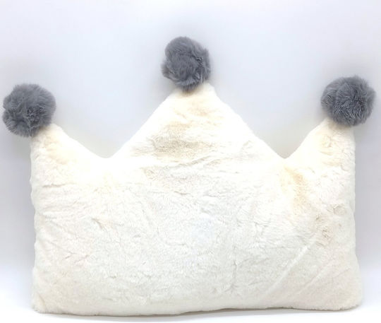 Natural Home Crib Decorative Pillow Crown Pom Pom Gray 52x40cm
