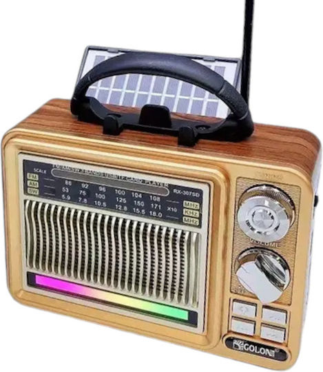 370052_go Retro Tragbares Radio Solar mit Bluetooth und USB Gold