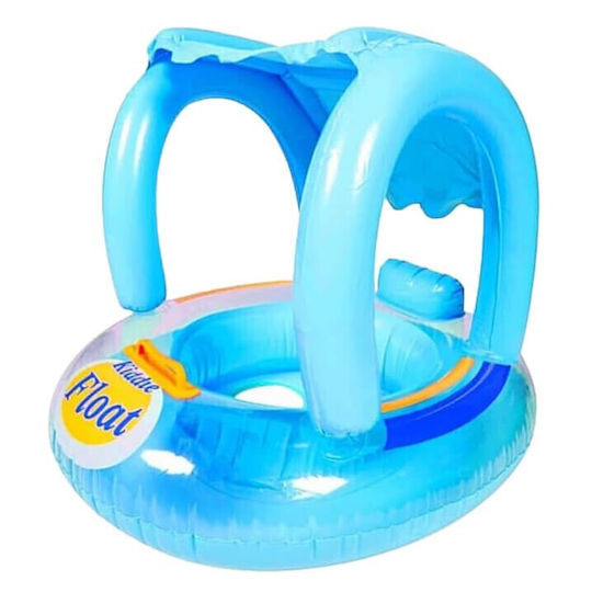 Swimtrainer Float with Length 65cm and Light Blue Sunshade Kids Inflatable Sea Seat