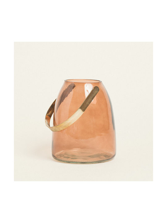Glass Lantern with Metal Handle 14 X 16.5 Cm Beige Beauty Home