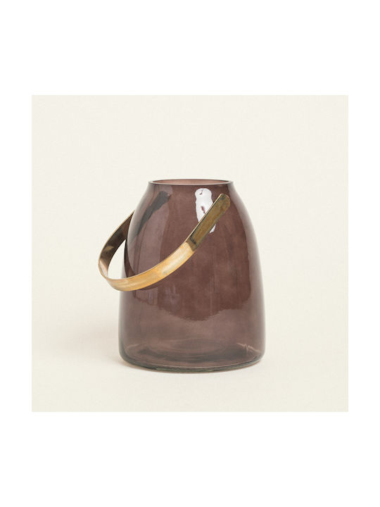 Felinar din sticlă cu mâner metalic 14 X 16.5 cm Chocolate Beauty Home