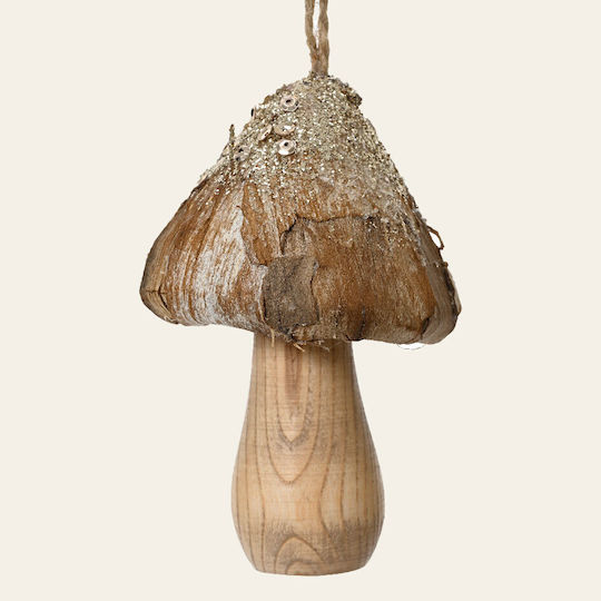 Wooden Mushroom with Gold Detail 7 X 10 Cm Beauty Home