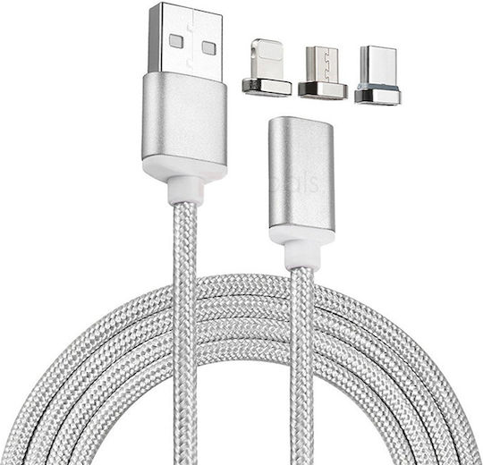 Magnetic USB to Lightning / Type-C / micro USB Cable Ασημί (TH-631)