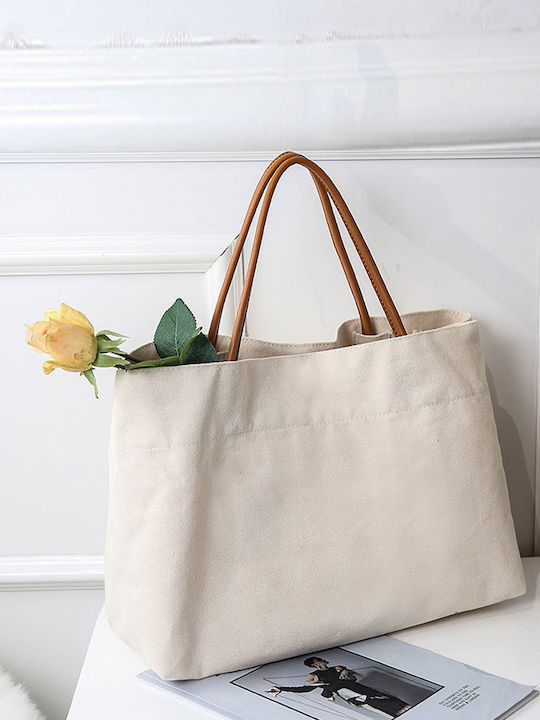 Women's Tote Bag Canvas Beige Beige