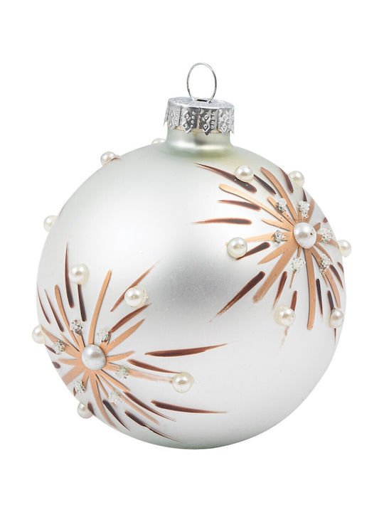 Hanging Ornament Set Glass White 6pcs