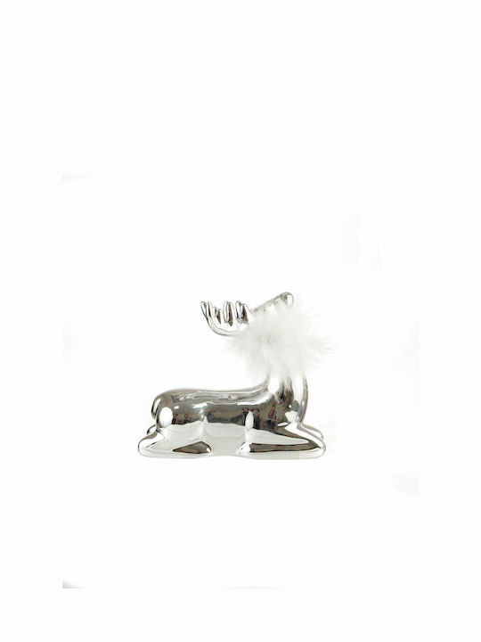 Zen Collection Christmas Ceramic Figure Reindeer Silver Length 9.5cm