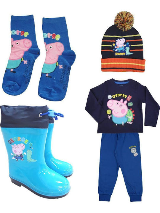 Kids' Set with Pants Winter 4pcs Blue George Pig