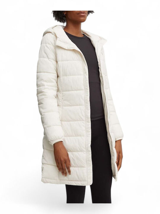 Women's Long Puffer Jacket for Winter with Hood White