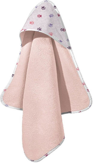 Guy Laroche Baby Bath Towel-Bathrobe Hooded Paw Powder 75x75cm