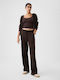 Women's Fabric Trousers with Rubber Band Terra Brown