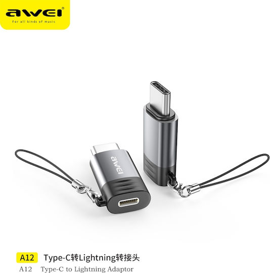 Awei Μετατροπέας Lightning female σε USB-C male Γκρι 1τμχ 08UNI4496