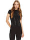 Women's Summer Cotton Short Sleeve Black Blouse