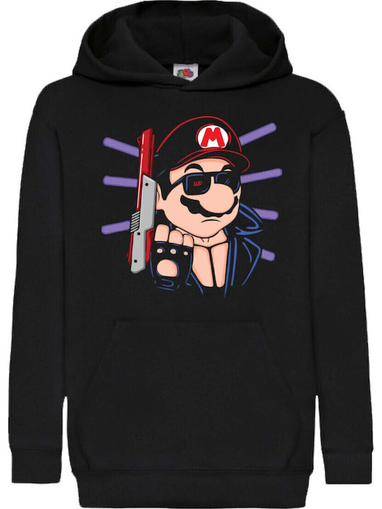 Детски суитшърт с качулка Super Mario Nintendo Tralala Mario Terminator Черен