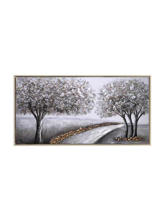 Karvounis Canvas Painting Trees Road Silver Frame 62x122x4.5cm Bd23b233b-2a
