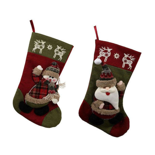 Christmas Decorative Sock Multicolour with Santa & Snowman