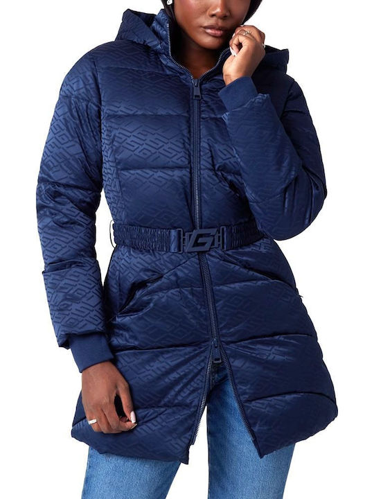 Guess Lang Damen Puffer Jacke für Winter Blue
