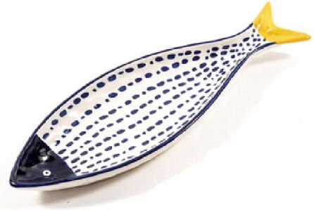 Keramikteller Fisch Klein 21x7,5x2,5cm Gelb mit Punkten