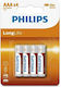 Set 4 Philips LR03 AAA Longlife Alkaline Batter...