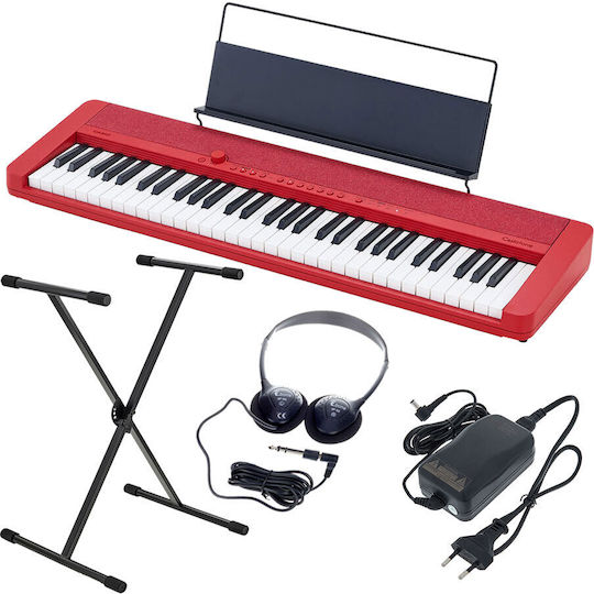 Casio Keyboard CT-S200 with 61 Keys Standard Touch with Stand, Headphones and Music Stand Red Standard Bundle