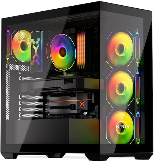 Krux Exo Gaming Midi Tower Κουτί Υπολογιστή με Πλαϊνό Παράθυρο και ARGB Φωτισμό Μαύρο