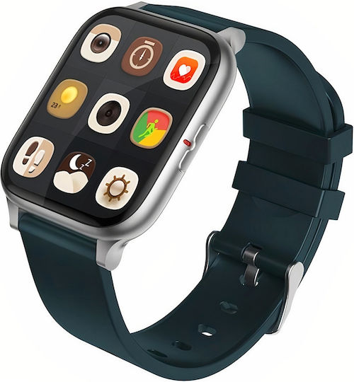 Zerofit Smartwatch Ultra Slim 1.7" Monitorizare Ritm Cardiac Tensiune Arterială 24/7 Notificări Apeluri Mesaje Multi-sport Durată Mare a Bateriei Rezistent la Apă Argintiu Verde