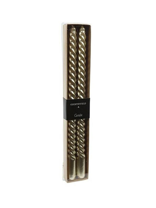 Countryfield Decorative Spiral Gold Candle 30cm Set of 2 Pieces