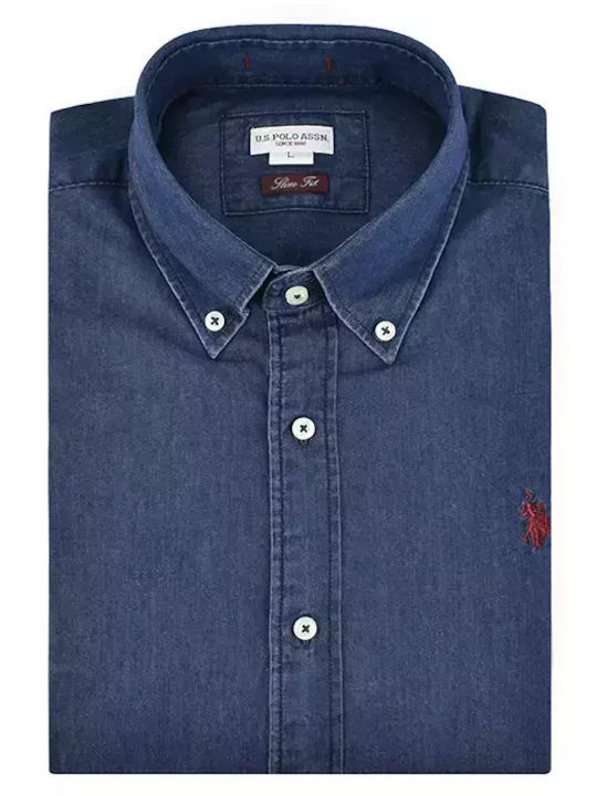 Langärmeliges Jeanshemd in schmaler Passform, Blau