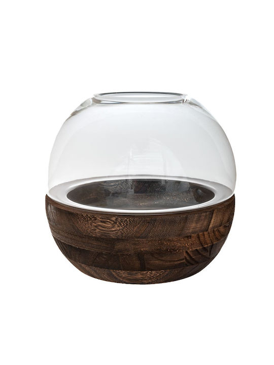 Glass Round Vase with Wooden Base 23x23cm