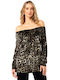 Damen Bluse Samt Tierdruck Leopard