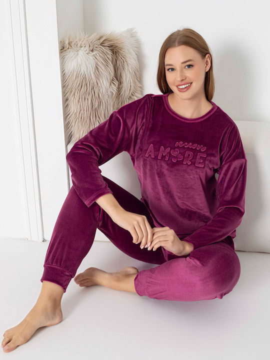 Pijamangel Winter Damen Pyjama-Set Burgundy