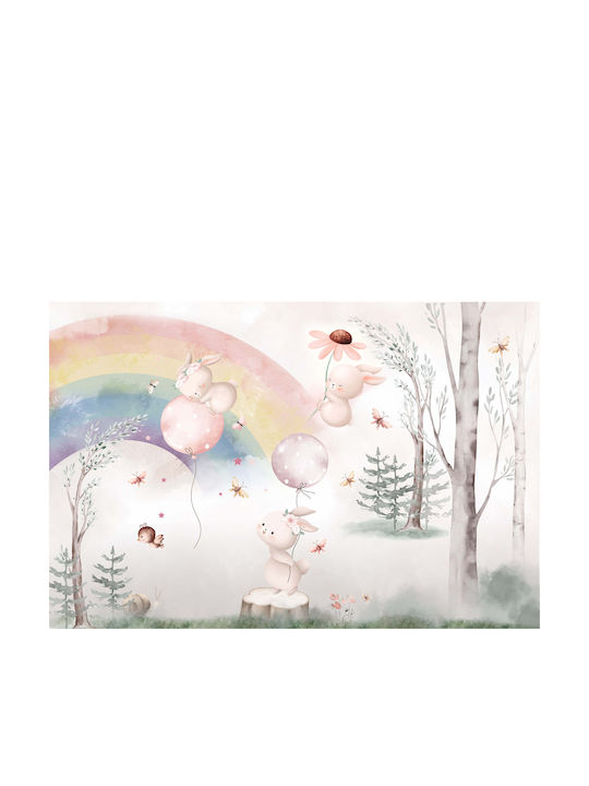 Tapete Pastell Kinderzimmer Glückliche Hasen Regenbogen 148x220