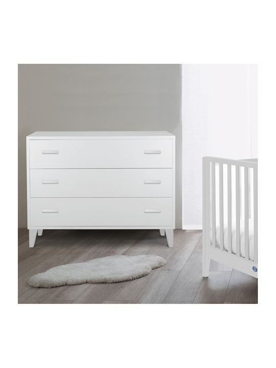 Dulap cu Sertare pentru Bebeluși cu 3 Sertare Albă 115x51x85cm