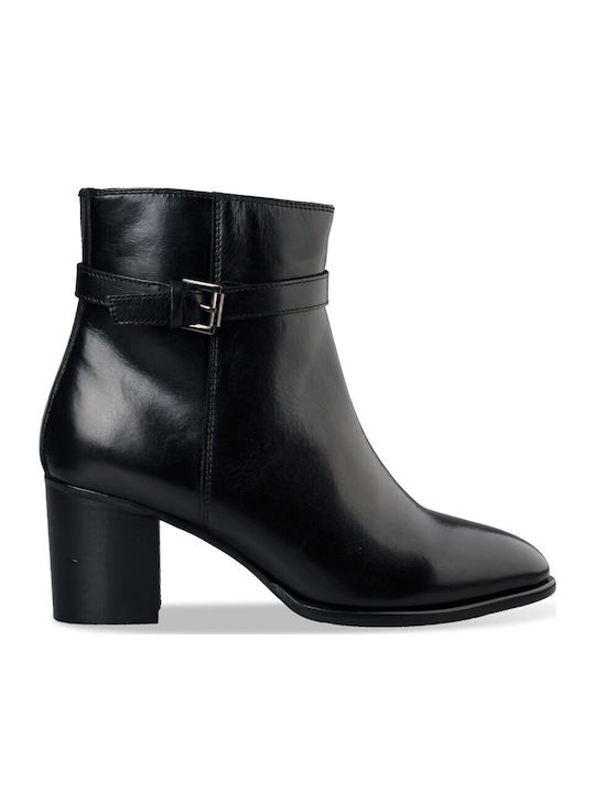 Buckle Strap Mid-heel Booties Δερμάτινα Γυναικεία Μποτάκια Αστραγάλου με Μεσαίο Τακούνι Μαύρα