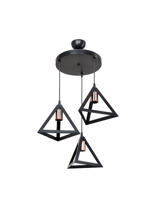 GloboStar Triangle Pendant Light Black Bell with Socket E27 50x50x80cm