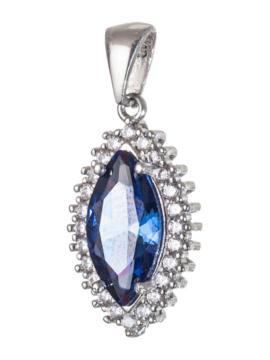 Rosette Charm Made of Silver with Blue Zircon