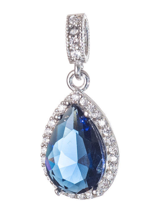 Rosette Charm Made of Silver with Blue Zircon