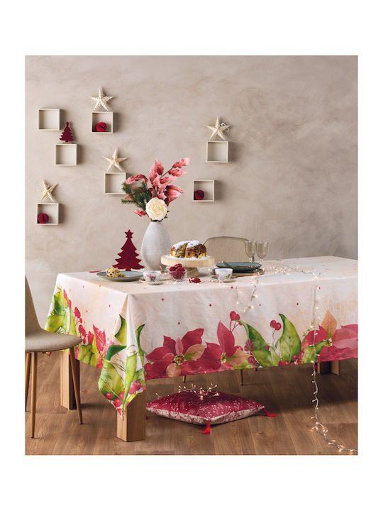 Kentia Snow Christmas Tablecloth Fabric Multicolour L180xW135cm.