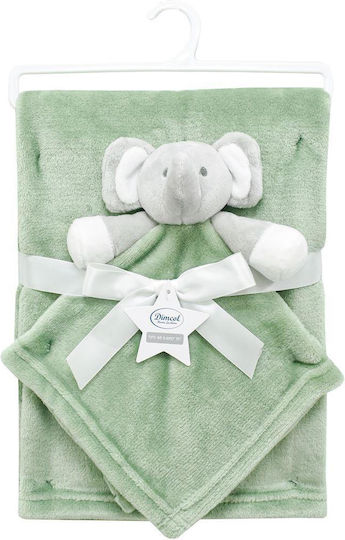 Dimcol Κουβέρτα Αγκαλιάς & Λίκνου Bebe Fleece Πράσινη με Ζωάκι Elephant 07 75x100εκ. 2τμχ