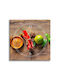 Wall Clock Kitchen Canvas Painting Dining Room Spices 40x40cm