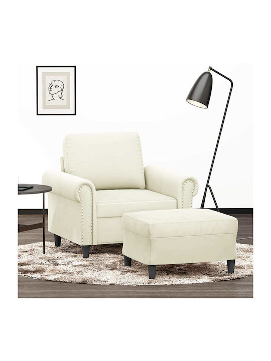 Sessel mit Fußhocker Samt Cream 92x77x80cm