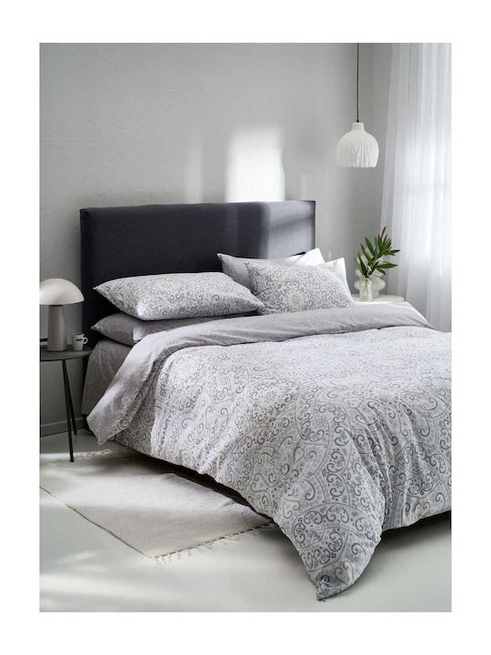 Vesta Home Σετ Παπλωματοθήκη Βαμβακερή 230x240cm Υπέρδιπλη με 2 Μαξιλαροθήκες Batic 1 Γκρι