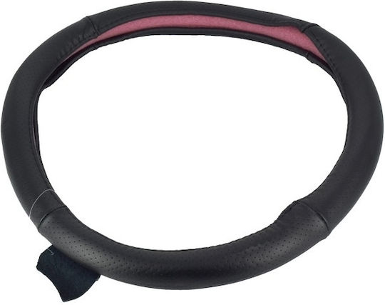 Car Steering Wheel Cover Leather Black with Black Stitching