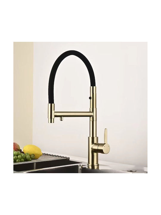Naron Küchenarmatur Groß Zähler mit Dusche und Spirale Gold