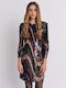 Mini Evening Dress Open Back with Mesh Printed