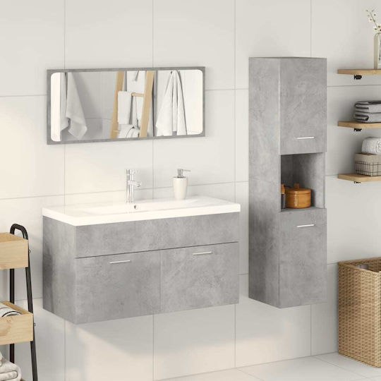vidaXL Möbelset Waschtisch mit Waschbecken, Spiegel & Säule L91xB18.5xH39.5cm Grey Concrete