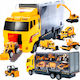 Camion Interactiv cu Remorcă Idealstore Galben Mare Dimensiuni 35 X 9.5 X 15.5 Cm Echipat cu 6 Vehicule de Construcție care Oferă Ore de Distracție și Divertisment