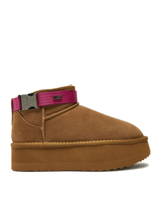 Jane Leather Women's Ankle Boots with Fur Brown