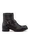 Fire Biker Leather Women's Ankle Boots Black