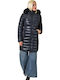 Lungă Jachetă de femei Puffer cu glugă de blană Dark Blue