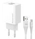 Powertech Ladegerät mit 2 USB-A Anschlüsse und Kabel USB-C 12W Weißs (PT-1324)